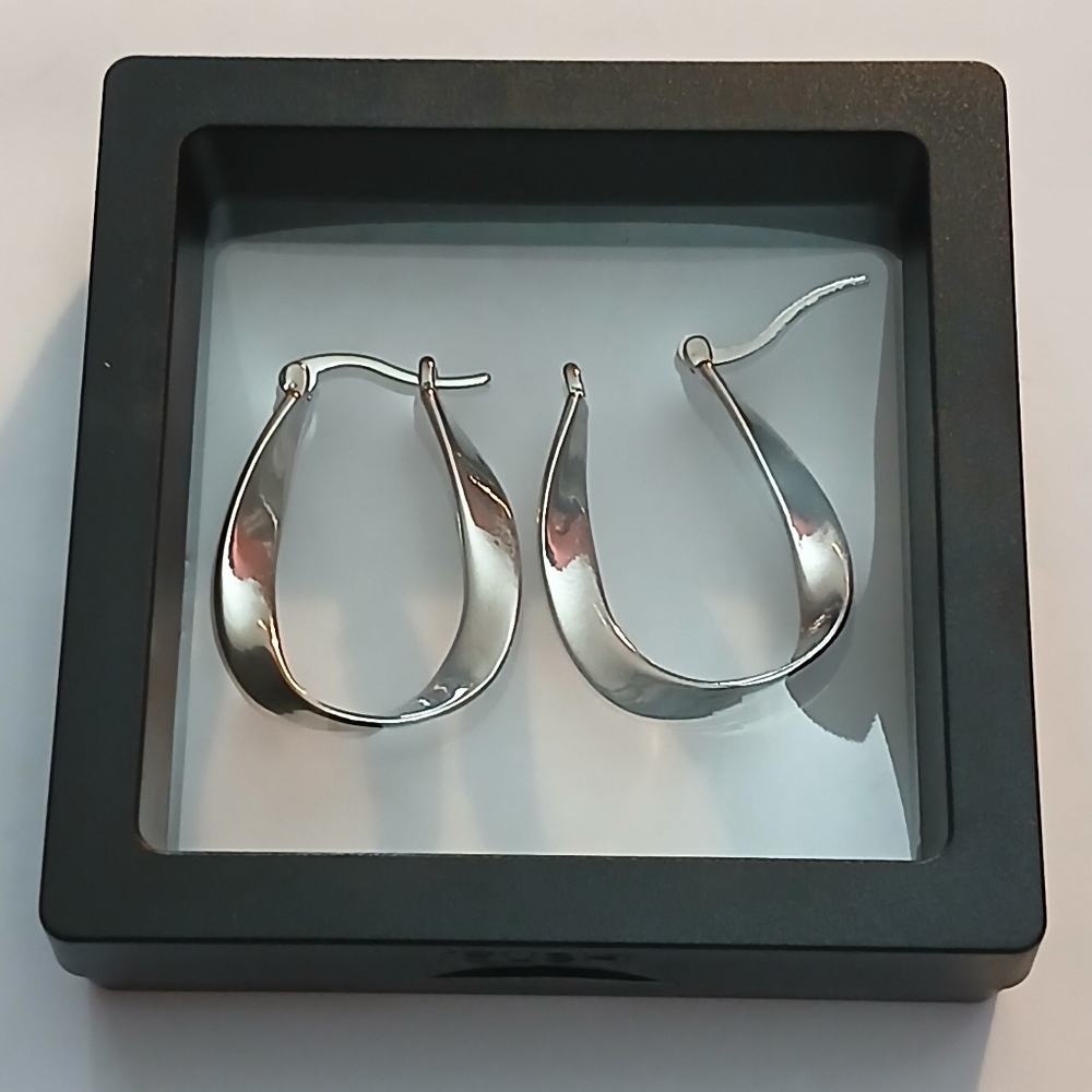 Silver Sculpted Hoop Earrings - Women Jewelry